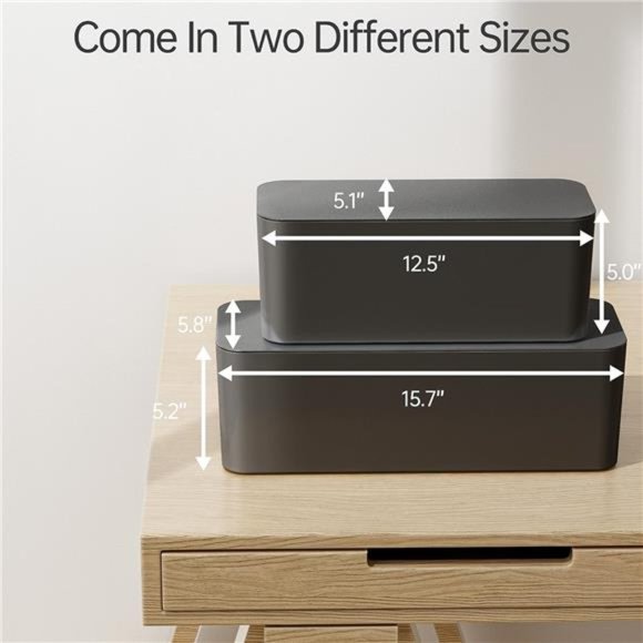 Cable Management Box, 2 Pack Cable Organizer Box, Large and Medium Size Cord Box - Picture 3 of 7